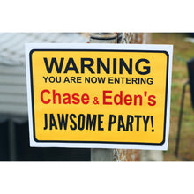 Load image into Gallery viewer, Decorate your Jaws Party with these fun shark decorative signs. You will receive a PDF file formatted 8 ½ X 11inches with 8 different Shark Warning Signs. Two of the signs can be edited with your child's name. 