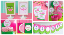 Load image into Gallery viewer, Celebrate a year of sweet fun, your little melon is one! Decorate your watermelon party with this PDF template. Some of the the designs in this package can be personalized with name and/or age.