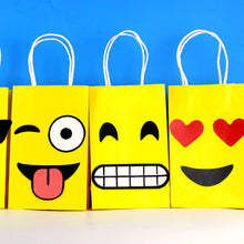 Load image into Gallery viewer, Decorate your Emoji Party Goodie Bags with this cute PDF template.  You may print as many as you need and use them to create your own favor bags or centerpieces.  