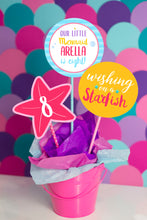 Load image into Gallery viewer,  Splish, splash it's a mermaid and shark bash!! Use this template to decorate your kids under the sea birthday party. Some of the the designs in this package can be personalized with name and/or age.