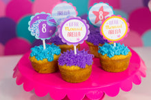 Load image into Gallery viewer,  Splish, splash it's a mermaid and shark bash!! Use this template to decorate your kids under the sea birthday party. Some of the the designs in this package can be personalized with name and/or age.