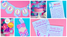 Load image into Gallery viewer,  Splish, splash it's a mermaid and shark bash!! Use this template to decorate your kids under the sea birthday party. Some of the the designs in this package can be personalized with name and/or age.