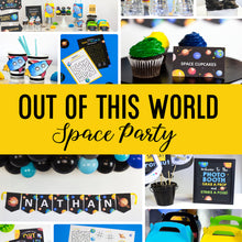 Load image into Gallery viewer, This party package is outta this world !! Use this template to decorate your Space Party. The template can be personalized with your child's name and age.