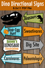 Load image into Gallery viewer, Decorate your Dinosaur event with these fun party signs.  This is an Editable PDF File, so you can personalize it and add your own wording.