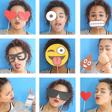 Load image into Gallery viewer, Use this Emoji PDF Template to create your own Photo Booth Props. Print and paste a wooden dowel stick. 