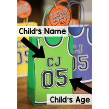 Load image into Gallery viewer, Slam Dunk!! Decorate your goodie bags with these personalized Basketball Party Templates.  This PDF file includes a basketball thank you tag so you can personalize them with your guests names or your child's name.