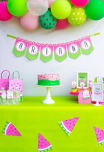 Load image into Gallery viewer, Celebrate a year of sweet fun, your little melon is one! Decorate your watermelon party with this PDF template. Some of the the designs in this package can be personalized with name and/or age.
